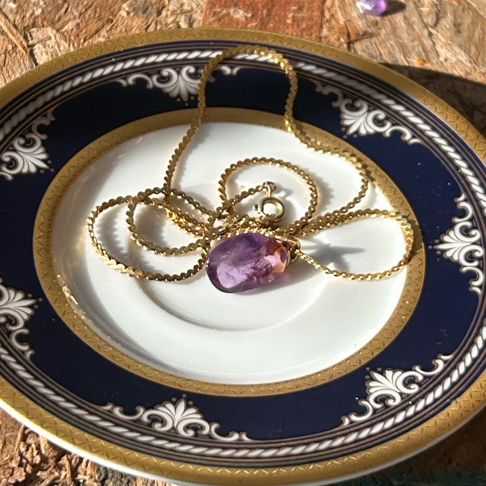 Vintage Purple Amethyst Stone Pendant Necklace